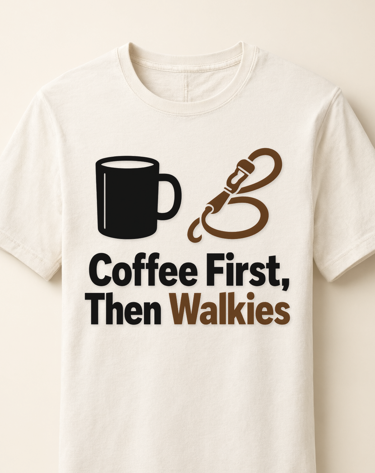coffee-first-then-walkies-tee mockup detail